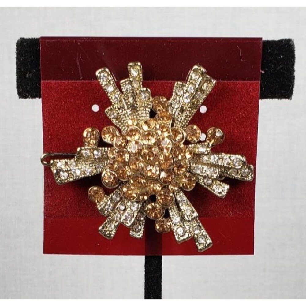 Vintage Starburst Rhinestone Crystal Atomic Burst Design Hair Barrette